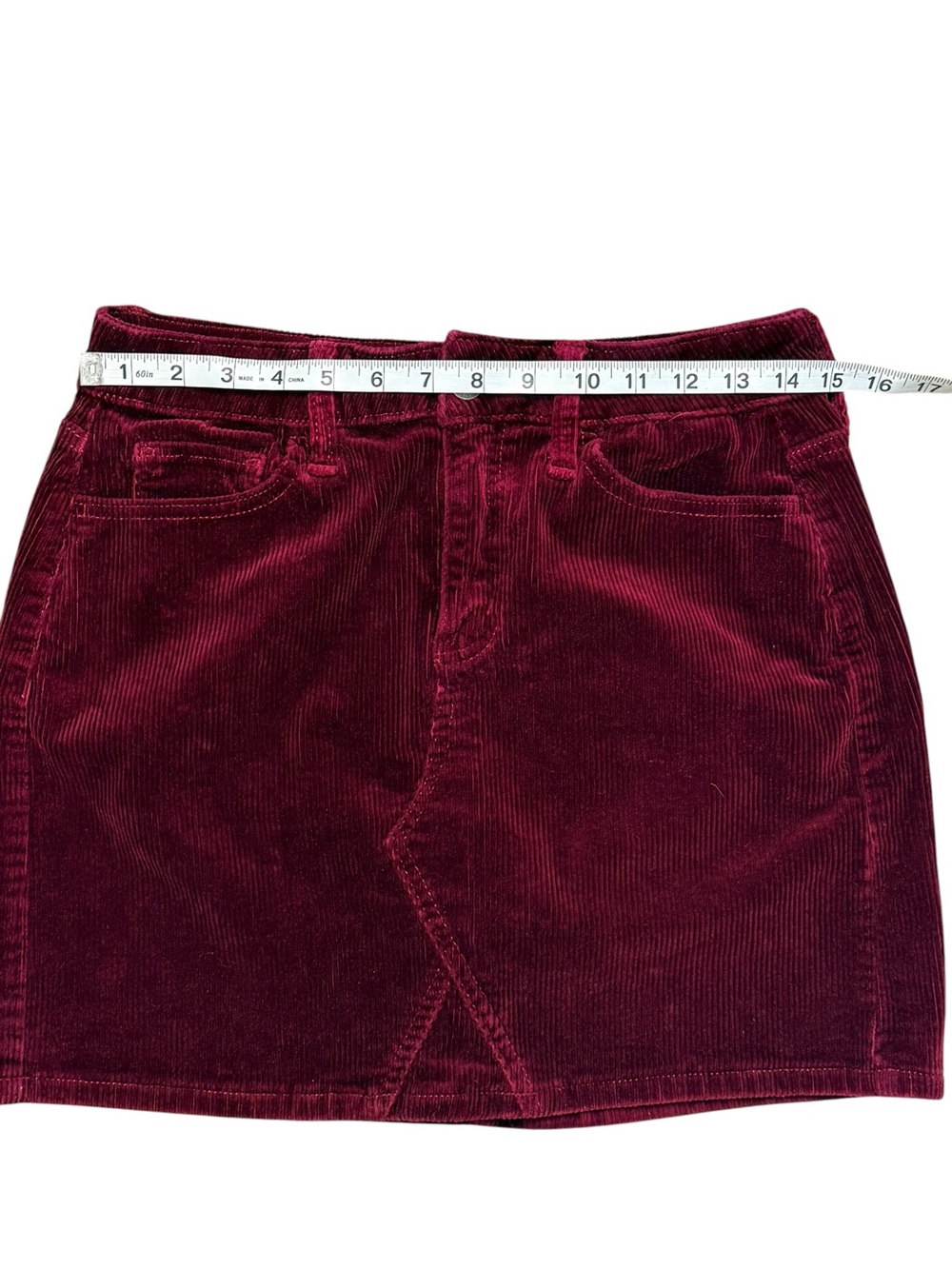 SO Burgundy Corduroy Mini Skirt Size 9/29W Stretch Cotton Y2K - Picture 5 of 10